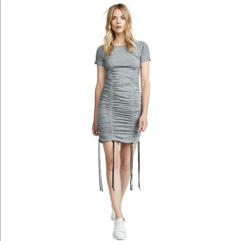 Cinq a Sept Estella‎ Heather Gray Ruched Drawstring Jersey Knit T~Shirt Dress L